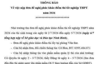 Thông báo về việc nộp đơn đề nghị phúc khảo điểm thi tốt nghiệp THPT năm 2026